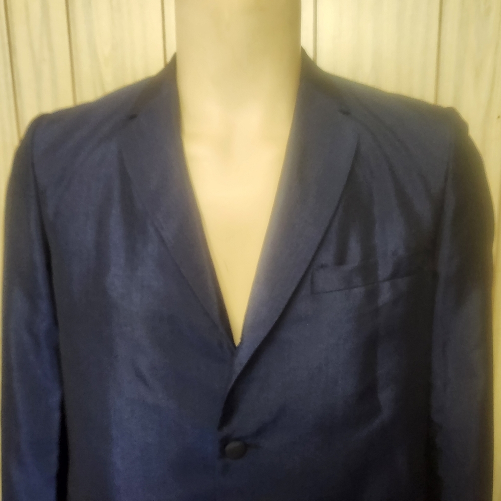 Sharkskin suit 40R blue vintage 1950s Cartier